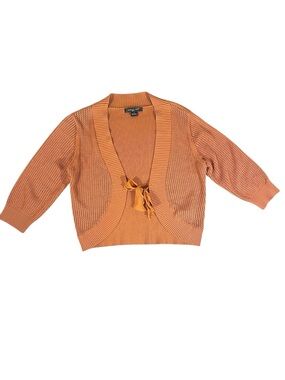 August Silk Rust Orange Tie-Front Knit Cardigan Silk Blend